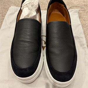 M.Gemi Black Leather & Suede Slip-On Loafers White Sole Size 39 EU Womens